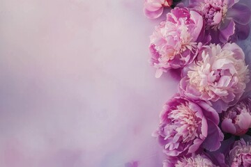  Beautiful pink peonies on a vibrant purple background with space for text or photo