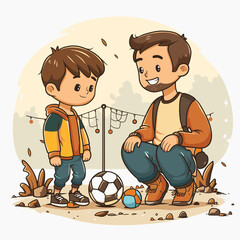 Wall Mural - A Cartoon Depiction Of A father And son play soccer  Cartoon Vector