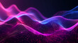 A purple and blue wave with a lot of dots. The dots are in different colors and sizes. Abstract flowing elements with neon led illumination. Cyber, futuristic background Wallpaper colorful