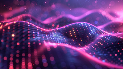 Poster - a purple and blue wave with a lot of dots. the dots are in different colors and sizes. abstract flow