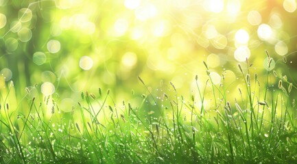 Wall Mural - Beautiful blurred background of natural green grass and soft sunlight