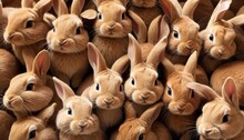 A Crowd Of Rabbits Closely Gathered, Creating A Pattern Of Repeating Bunny Ears And Soft Fur In A Warm, Textured Assembly.