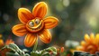 A cartoonish orange flower with a big smile on its face