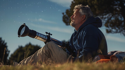 Sticker - A photo of an amateur astronomer stargazing outdoors