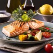 Savory Salmon Feast: Appetizing Steak with Grilled Vegetables on the Side