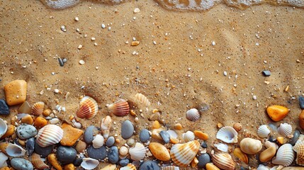 Wall Mural - Seashell abundance on sandy beach shoreline