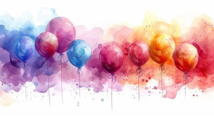 Canvas Print -   A cluster of balloons soaring with watercolor stains on their undersides