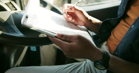 Aufkleber - Truck, driver and paperwork for delivery, logistics and shipping and package distribution. Checklist, freight and ecommerce for courier service, supply chain and person transportation business