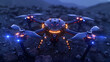 An advanced drone with radiant LEDs and signal patterns radiating from its body
