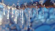   Icicles dangle from a metal pole, each adorned with droplets