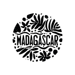 Canvas Print - A round logo with a leafy design and the word Madagascar written in a cursive style. The logo