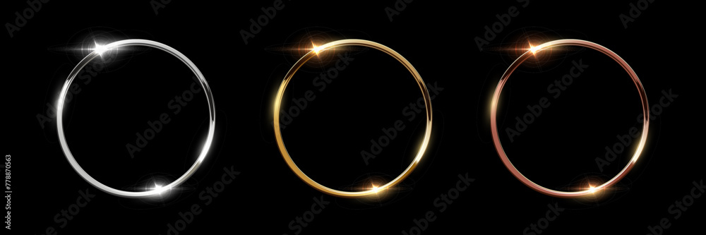 Gold, silver and bronze metal circle frames 3d vector realistic ...