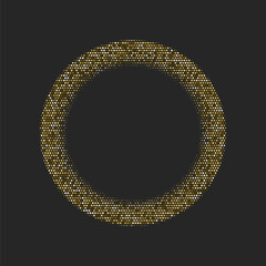 Poster - Gold dotted luxury halftone round frame. Golden shining abstract background with light glow elements. Glitter pattern circle logo. Modern futuristic graphic vector illustration. Glowing decoration