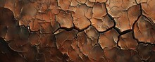 Panoramic Image Displaying The Pattern Of Dry, Cracked Earth In A Natural Brown Palette