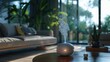 A digital scent diffuser in a modern home, releasing a calming scent into the air,