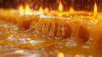 Sticker -   Close-up photo of a group of candles melting into an orange liquid