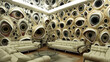 Apartment with walls covered in eyes - lack of privacy, constant surveillance and total control concept