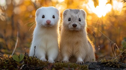 Poster -   A pair of tiny creatures sharing a green meadow with tall trees in the distance