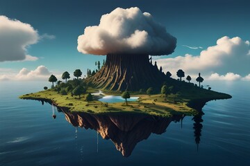 Wall Mural - A Fantasy-inspired Floating Island with a Modern Twist, Overlooking a Scenic Blue Sky and Clouds Background - Generative AI