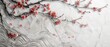 A natural landscape background with watercolor texture modern. Branch with leaves and cherry blossom flower decoration in vintage style. Chinese clouds.