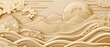 Gold geometric template background in Japanese style with bamboo and wave elements.