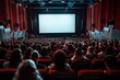 © Jam - people sitting in a cinema in front of a blank screen, template for advertising