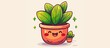A cheerful cartoon cactus in a flowerpot with a smiling face is a popular houseplant. This terrestrial plant stores water in its succulent stem and blooms flowers