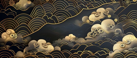 Poster - Gold geometric cover design, poster, card, template. Japanese pattern background modern.