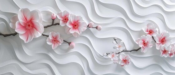 Poster - Modern flower and geometry background. Traditional Japanese template. Cherry blossom icons.