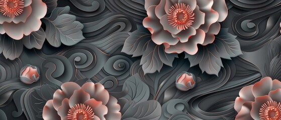 Poster - Geometric elements. Peony flower decoration in Asian style. Abstract background with Japanese pattern modern.
