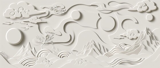 Poster - Graphic elements modern set with geometric shapes and flowing liquid patterns. Japanese graphics with Asian icons. Template for logo designs, flyers, and presentations.
