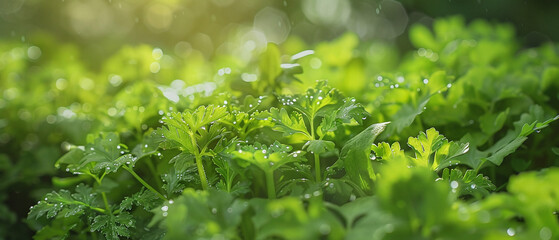 Wall Mural - Lush Green Mustard and Fresh Salad Vegetables Grown on an Organic Farm