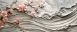 Modern Japanese background featuring cherry blossom and peony flower elements. Wave pattern, bamboo, ribbon elements. Vintage-style geometric pattern.