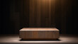 Emoty wooden podium on moden brown wooden room with wam spotlight for product display