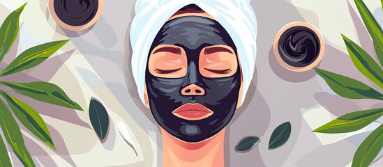 Wall Mural - A woman is wearing a black mask on her face, covering her eyes, mouth, and jaw. The mask acts as both a fashion statement and a form of vision care