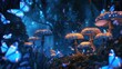 Mystical Cave with Glowing Mushrooms and Butterflies. Different View