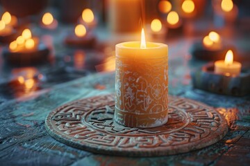 Candles and ancient runes clear background