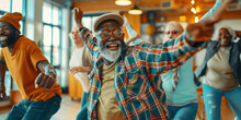 Energetic Seniors Dance Together With Gusto, Their Motion A Compelling Showcase For The Joy Of Social Connection, Great For Promoting Dance Classes Or Community Centers Focused On Senior Well-being.