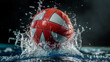 Volleyball splashing in water with vigorous energy and motion.