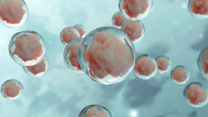 Wall Mural - abstract science background with 3d cells under microscope. 3d render illustration.