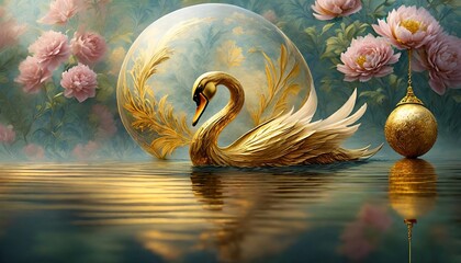 Sticker - golden swan in the water