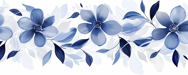  Navy Blue flower petals and leaves on white background seamless watercolor pattern spring floral backdrop 