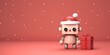 A cute robot dressed as Santa Claus is decorated in a festive atmosphere with a New Year tree and gifts.
Concept: cards and children's events.