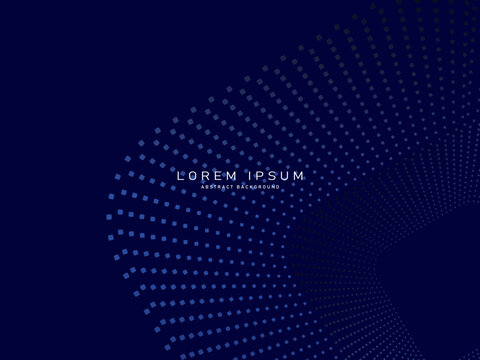 Dark blue abstract background with halftone dots and lines. Glowing light blue gradient dotted line pattern. Geometric design. Modern futuristic concept. Space for text. Modern vector illustration.