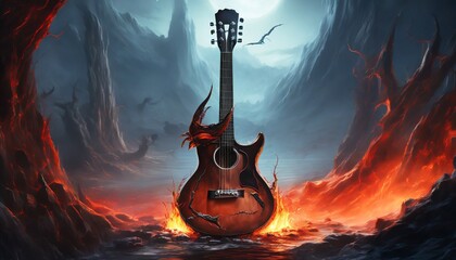 Wall Mural - guitar in fire