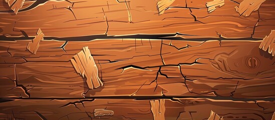 Sticker - Detailed closeup of a brown hardwood plank wall with visible cracks, showcasing the beauty and character of the natural wood building material