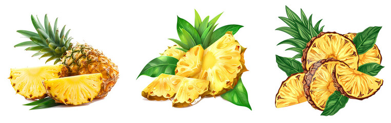 Poster - Pineapple slices with leaves. Pineapple isolate