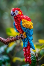 Lego Scarlet Macaw Parrot On A Green Lego Tree Branch