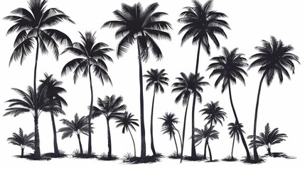 Wall Mural - Exotic botanical clip art of tropical vintage coconut palm trees.