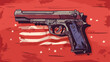 Pistol with bang flag. doodle sketch illustration 2